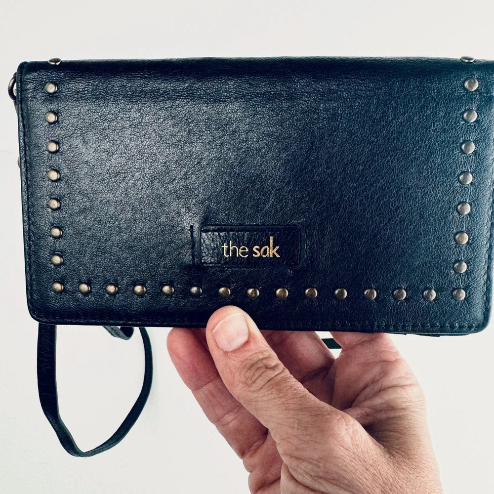 The Sak Leather‎ Crossbody Wallet Studded Phone Bag Wristlet Organizer